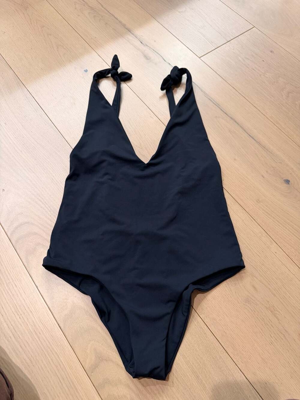 KIKIRIO Black Deep V-Neck Tie-Shoulder One Piece Swimsuit